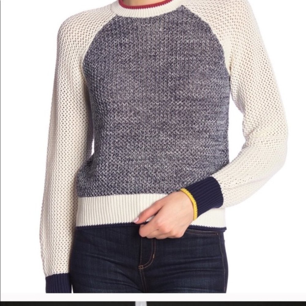 Joie Raglan Knit Contrast Cropped Cotton Sweater